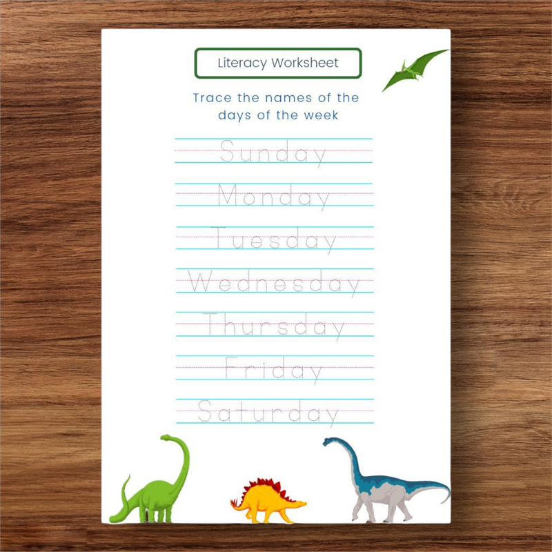 Days of the week tracing page
