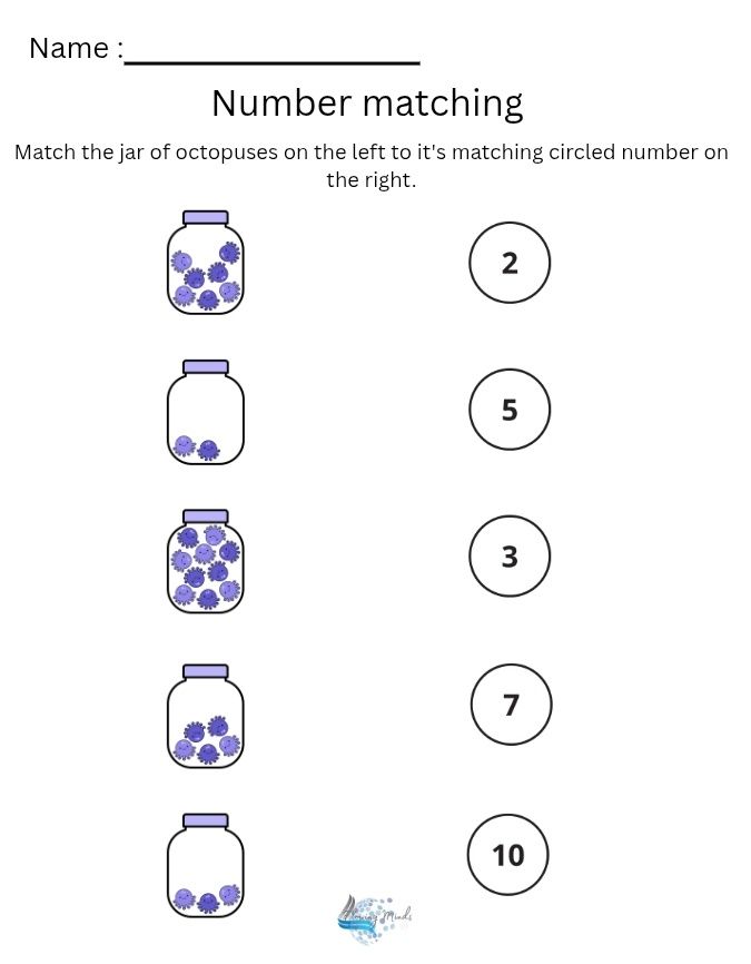 Octopus number matching worksheet 