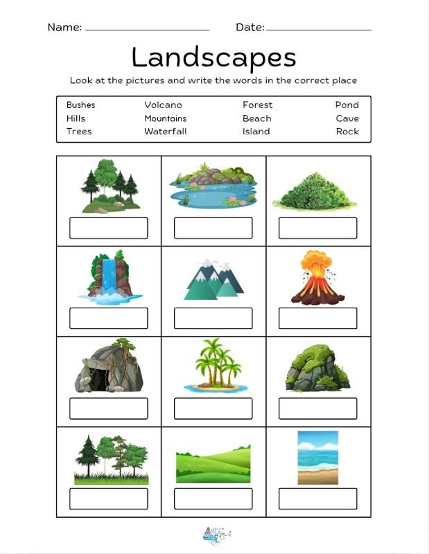 Natural features landscape worksheet 