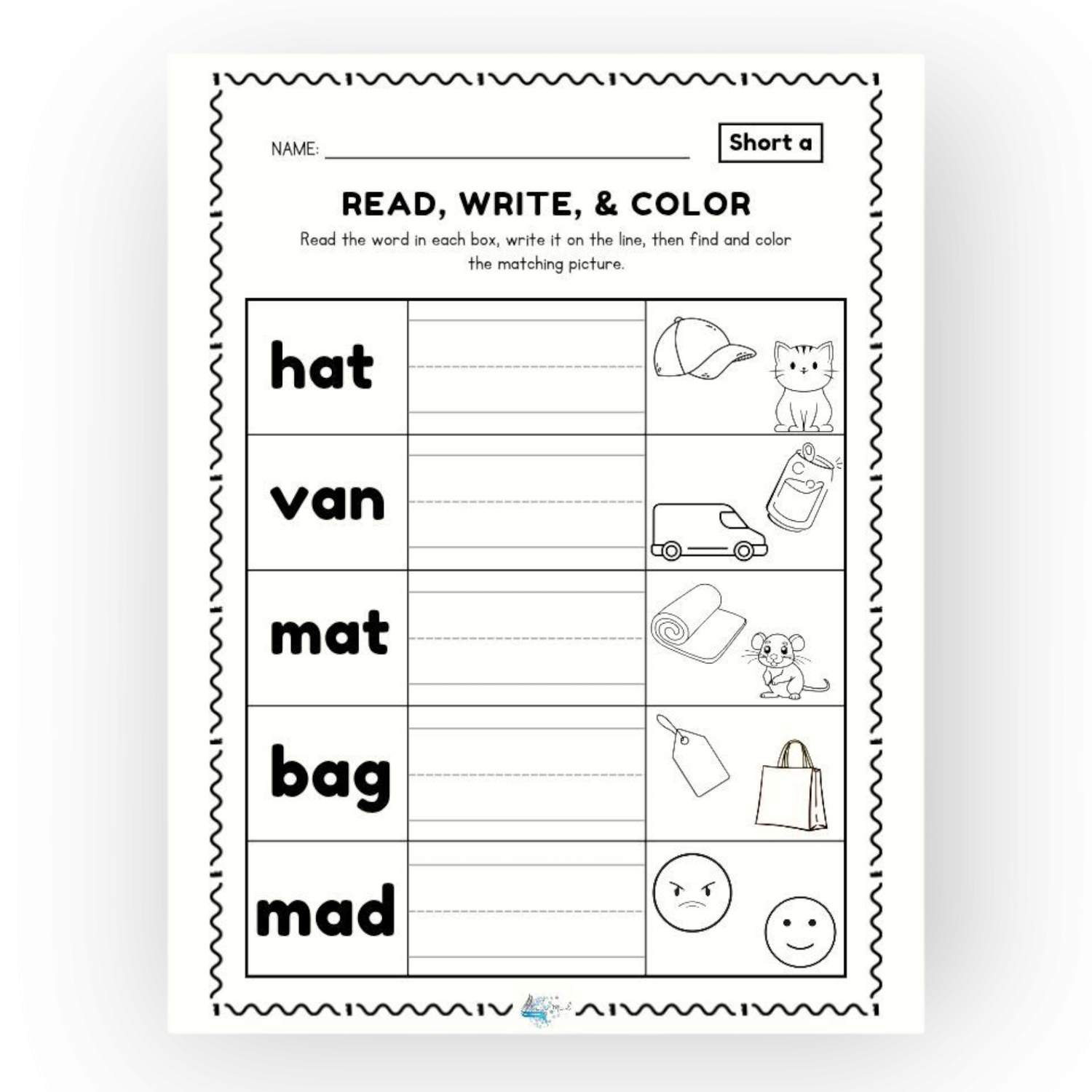 CVC word worksheet short a sound