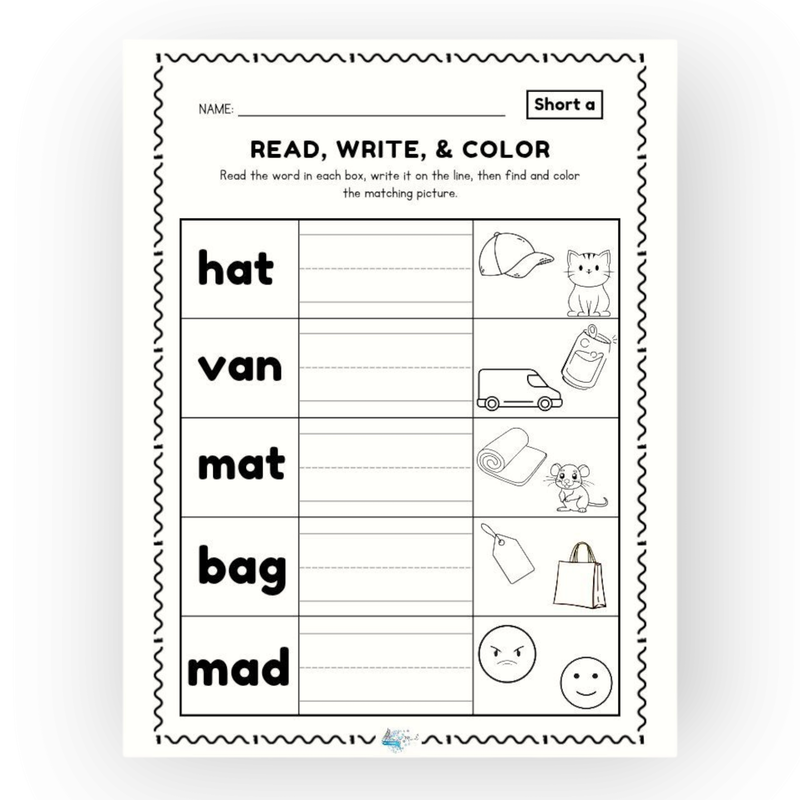 CVC word worksheet short a sound