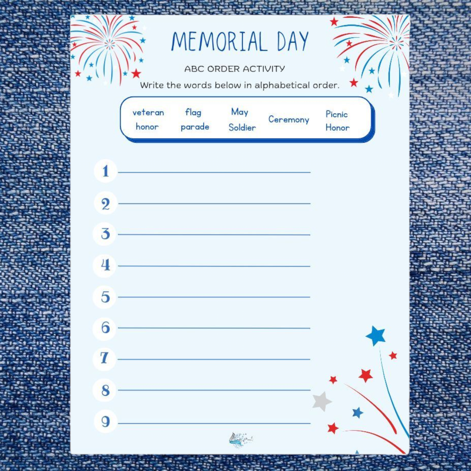 Memorial Day alphabetical order activity 