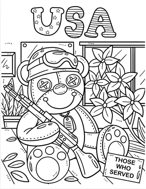 Military bear coloring page