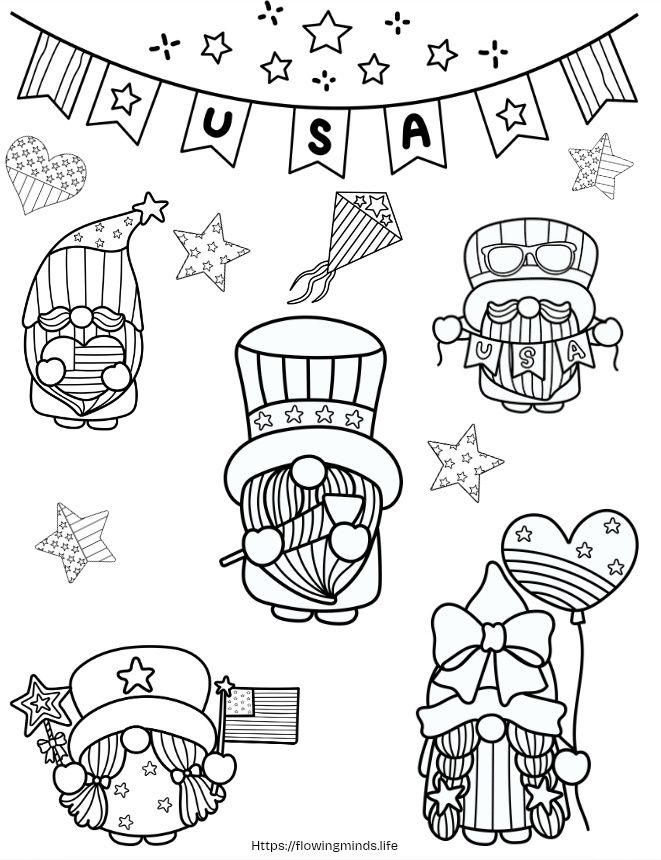 Patriotic Gnome coloring page