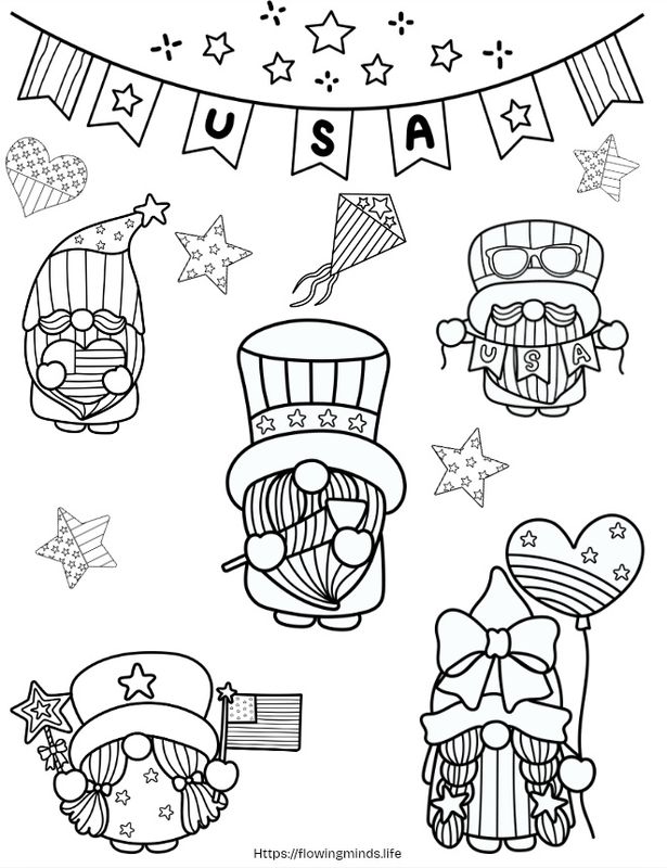Patriotic Gnome coloring page