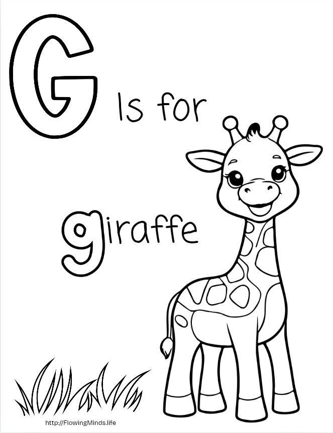G is for giraffe coloring page