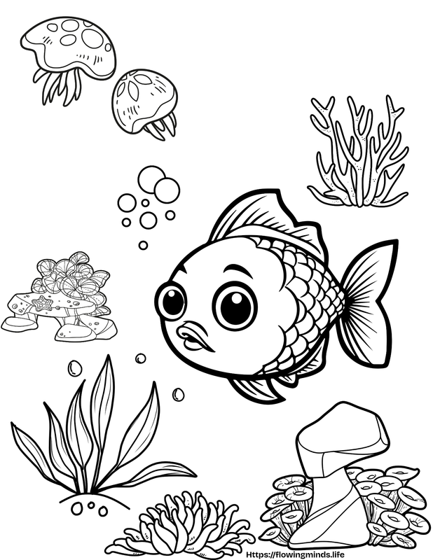Fish and reef coloring page