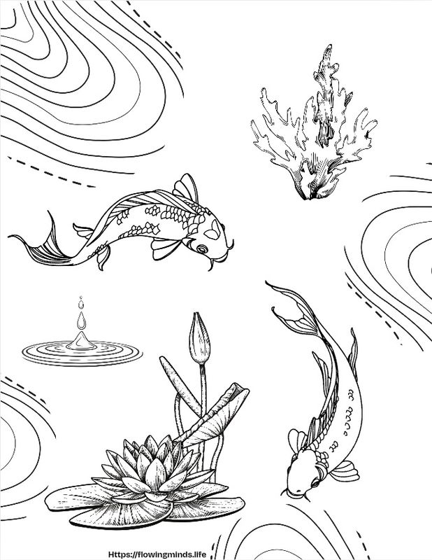 Fish and Lily pad adult coloring page