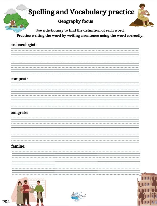 Spelling and vocabulary words practice: Geography focus