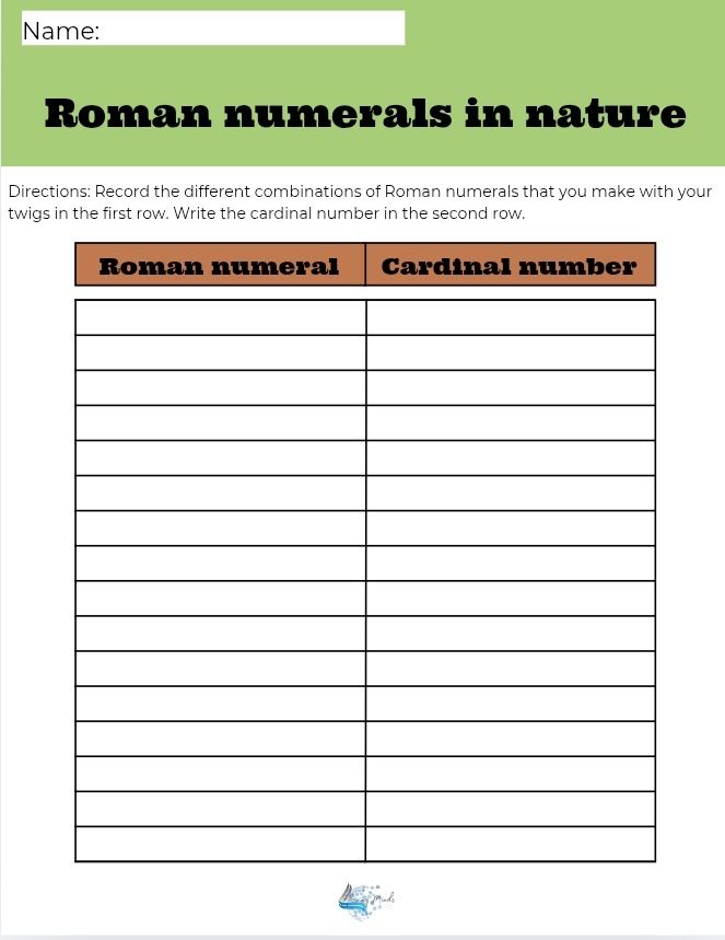 Roman numerals in nature activity