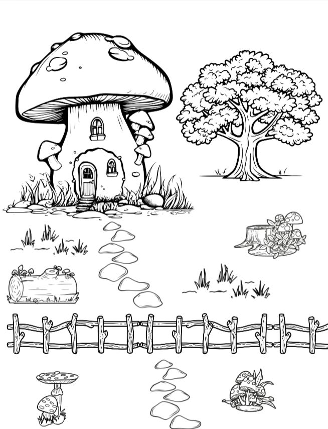 Mushroom house coloring page