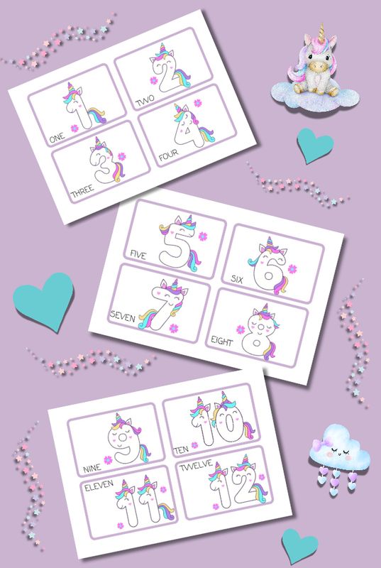 Unicorn number flash card set