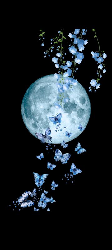 Blue Butterfly Moon Phone wallpaper
