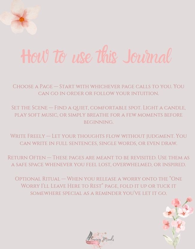 Healing and Self Care Printable Journal: Mindful reflection pages
