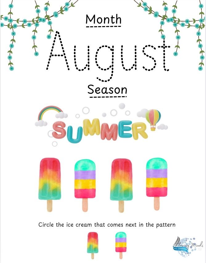 August tracing/pattern activity page