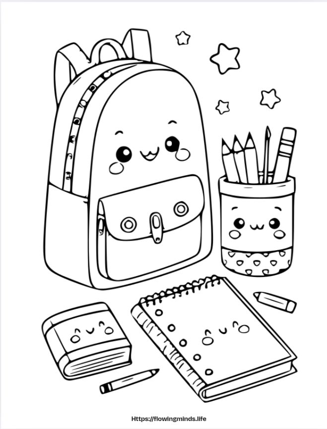 Back to school supplies coloring page