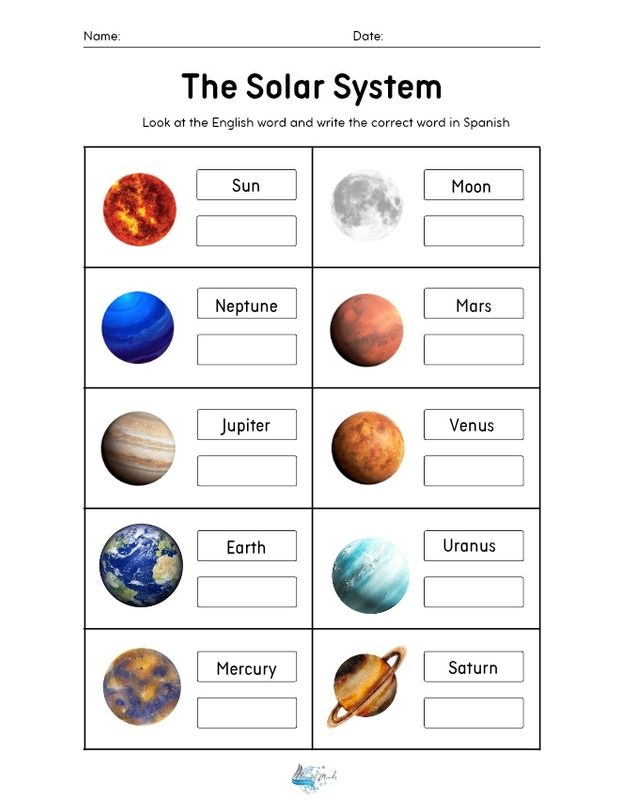 Spanish Solar System vocabulary activity