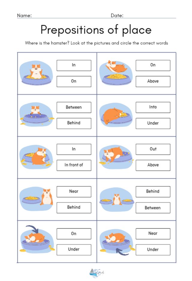 Preposition of place worksheet