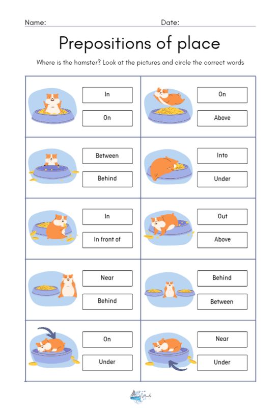 Preposition of place worksheet