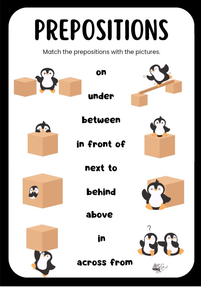 Penguin prepositions activity page