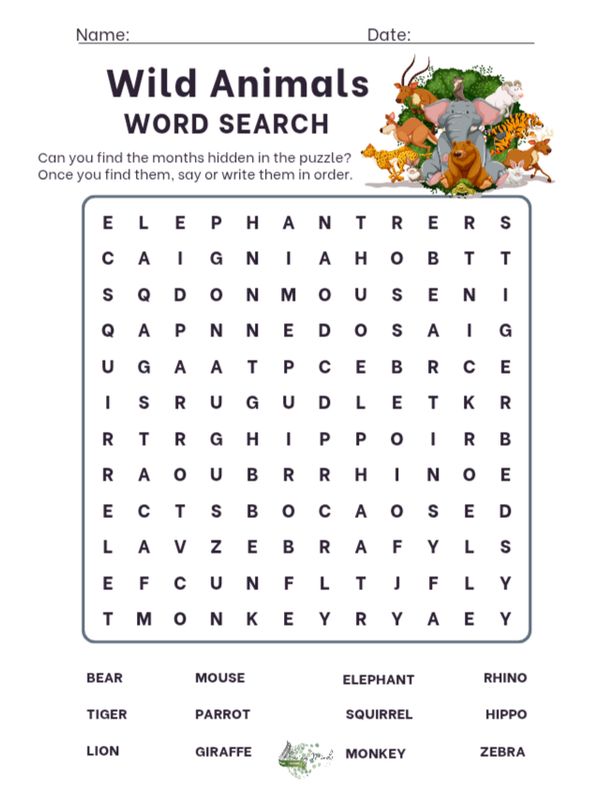 Wild Animals Word Search