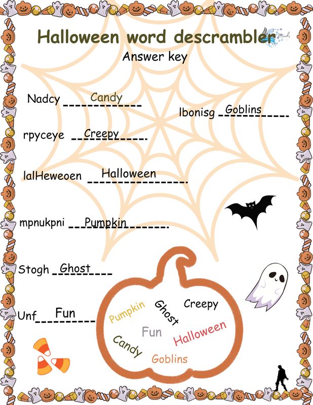 Halloween words descrambler activity page 