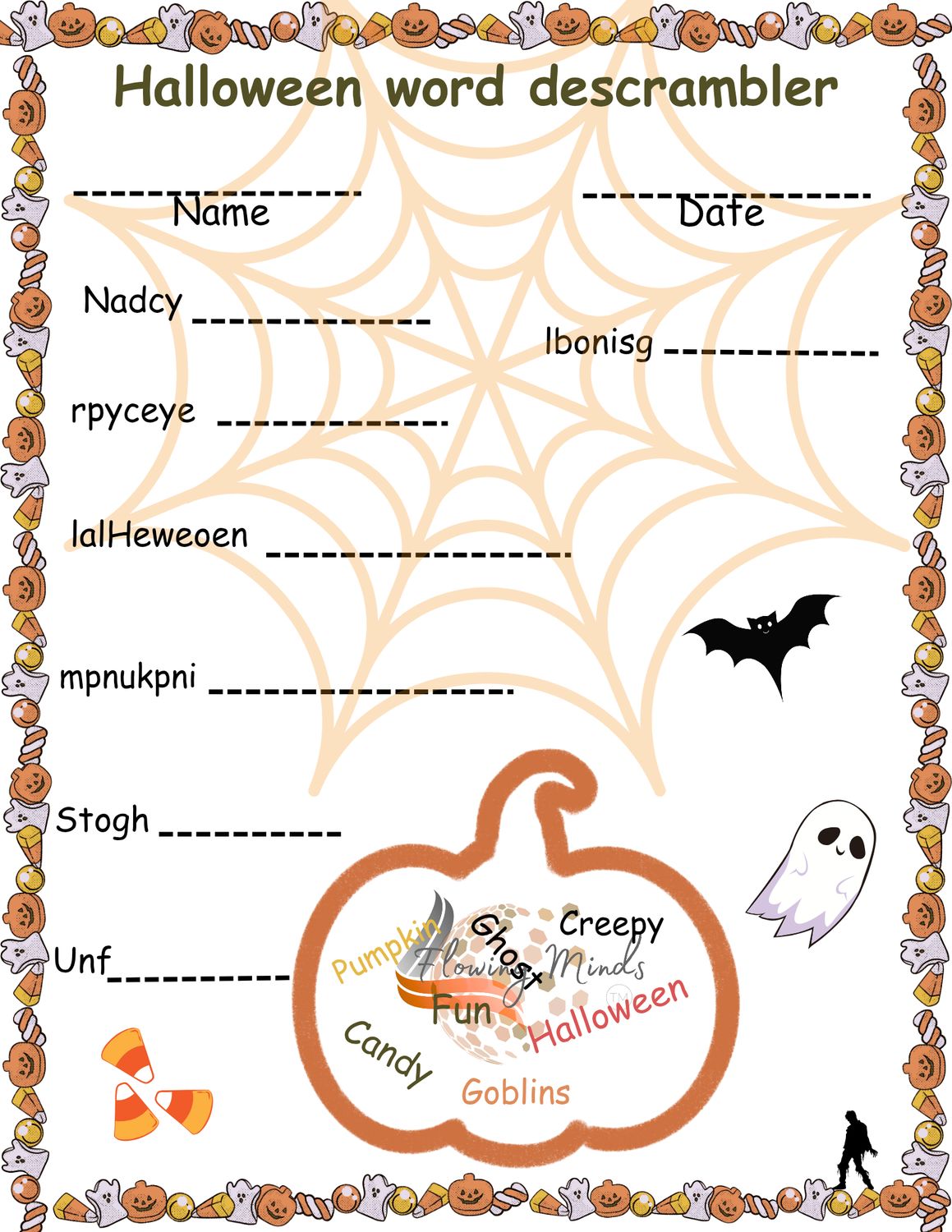 Halloween words descrambler activity page 