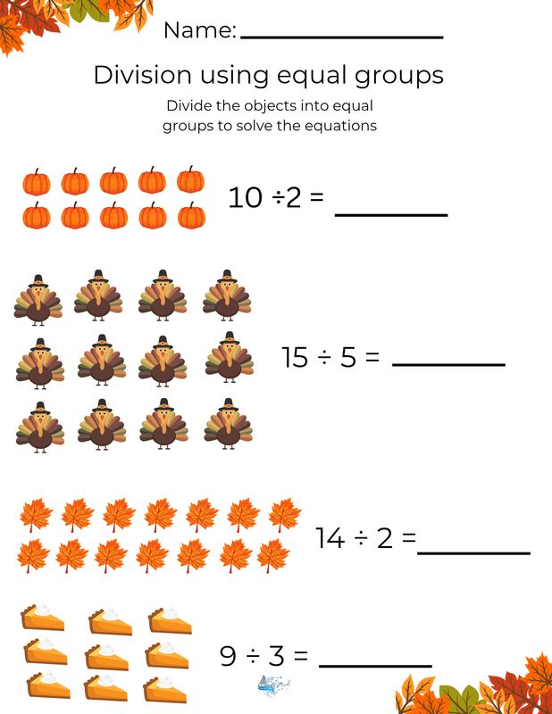 Division using equal groups worksheet