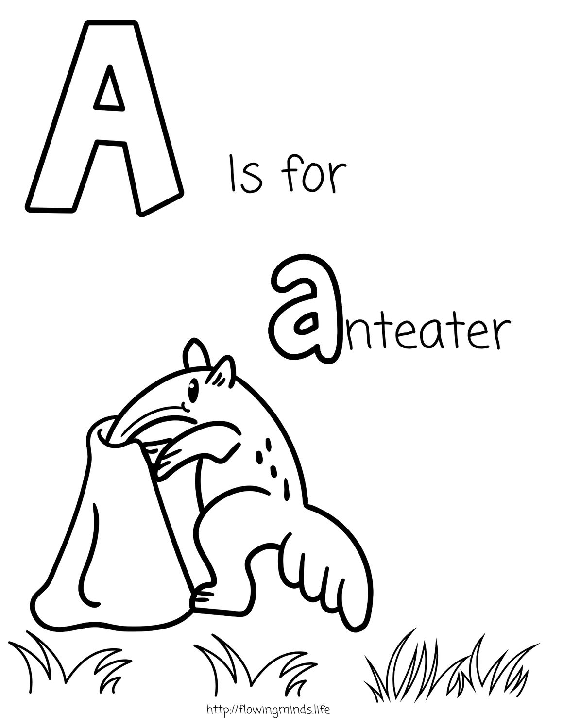 A is for anteater coloring page 