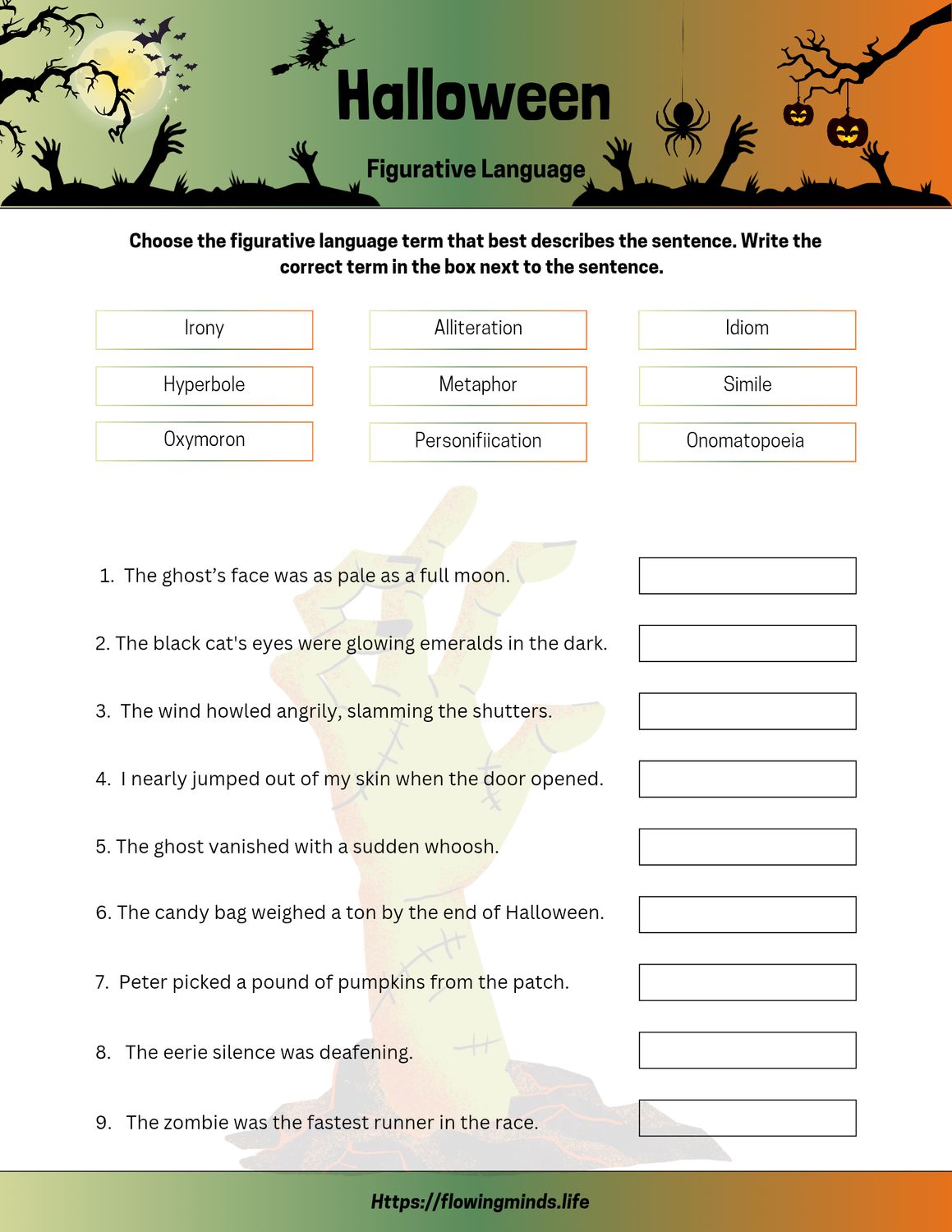 Halloween Figurative language worksheet 