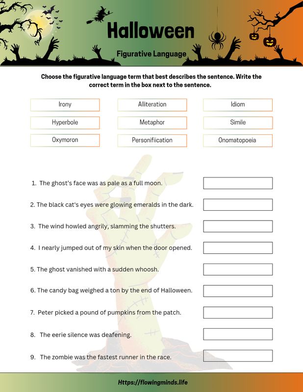 Halloween Figurative language worksheet 