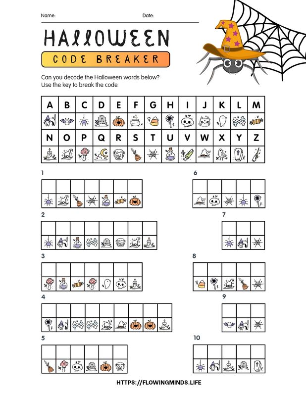 Halloween crack the code activity