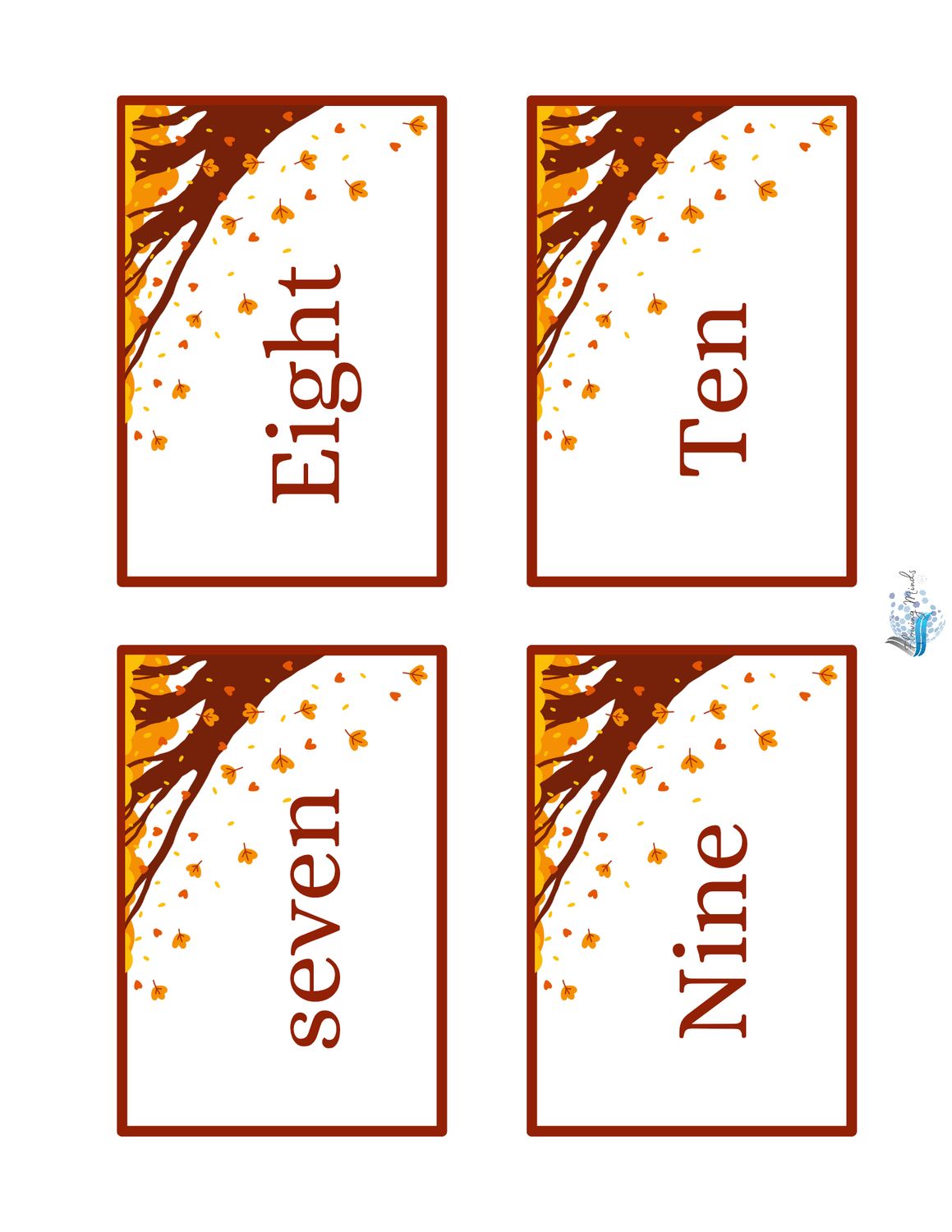 Fall theme number and number word matching card game