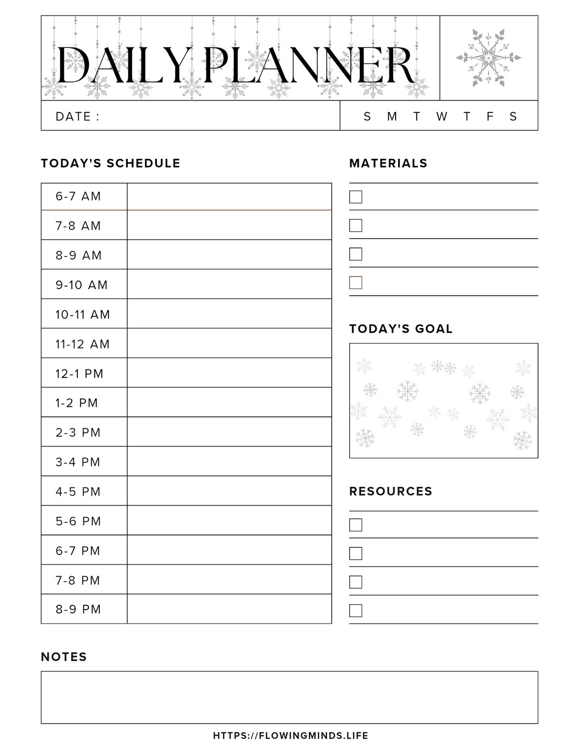 Snowflakes weekly planner