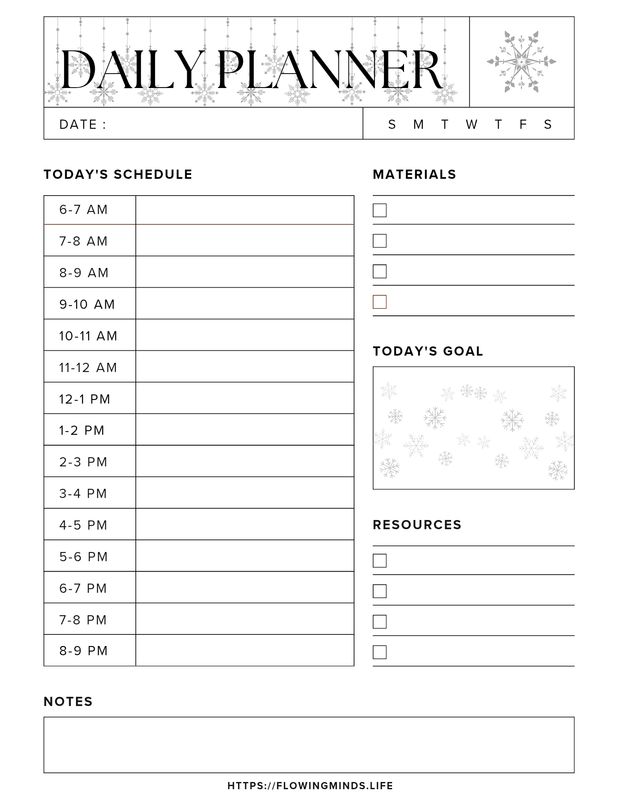 Snowflakes weekly planner