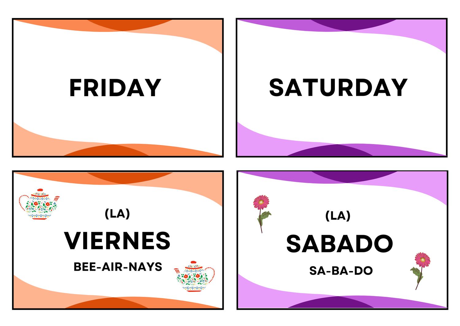Spanish/English Days of the week matching cards activity