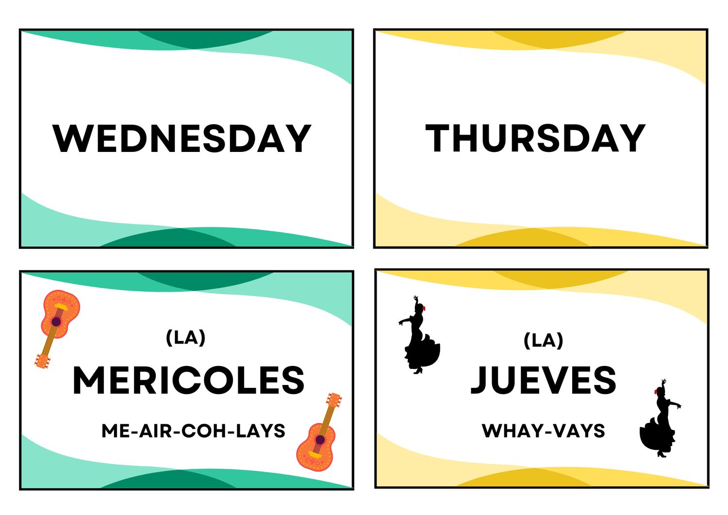 Spanish/English Days of the week matching cards activity