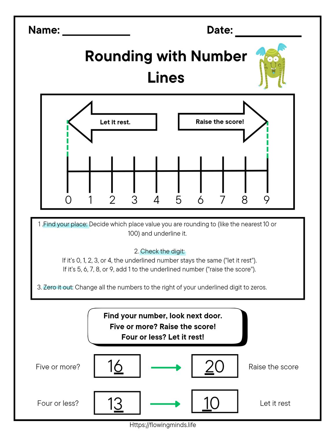 Rounding with number lines activity