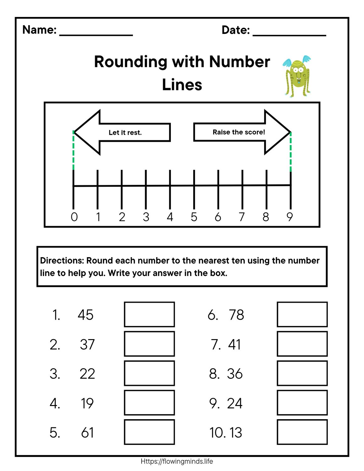Rounding with number lines activity