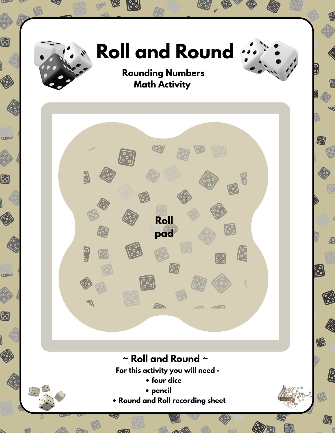 Roll and Round Math Game | Rounding Numbers Activity | Place Value Practice | Dice Math Center | Printable Math Game for Classroom or Homeschool