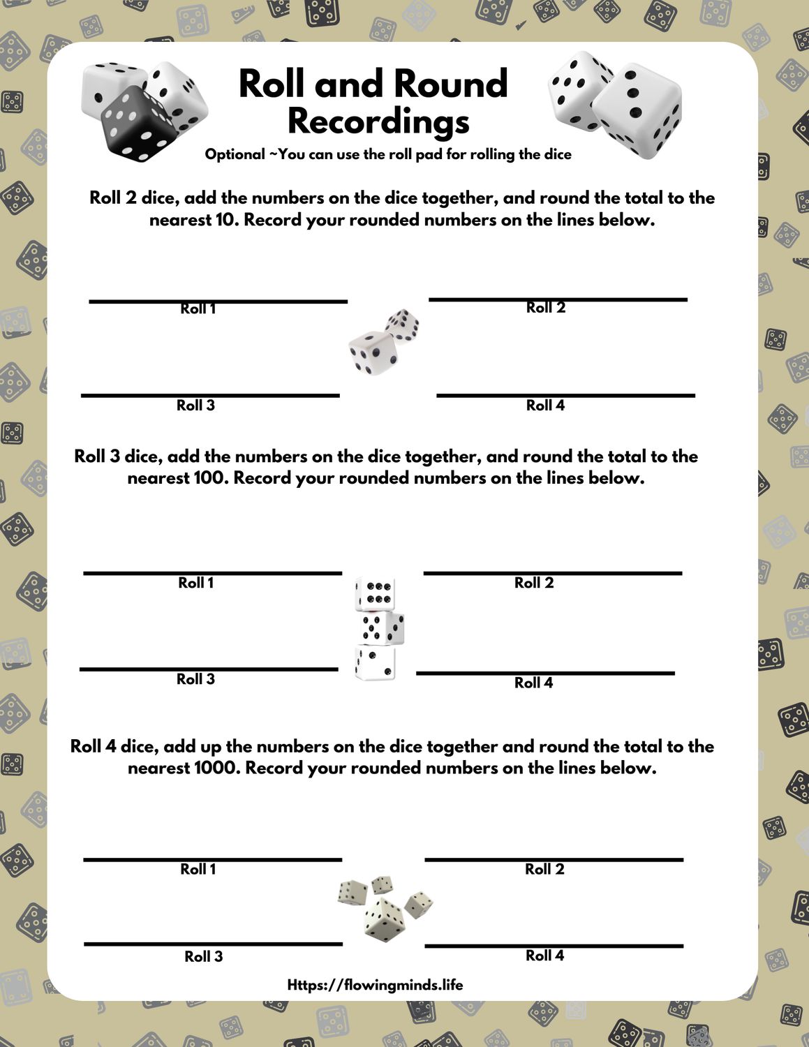Roll and Round Math Game | Rounding Numbers Activity | Place Value Practice | Dice Math Center | Printable Math Game for Classroom or Homeschool