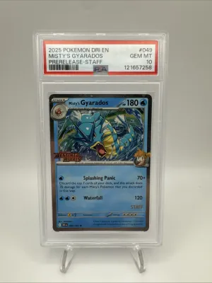 Pokemon 2025 Dri-Destined Rivals Prerelease Staff Misty's Gyarados PSA 10