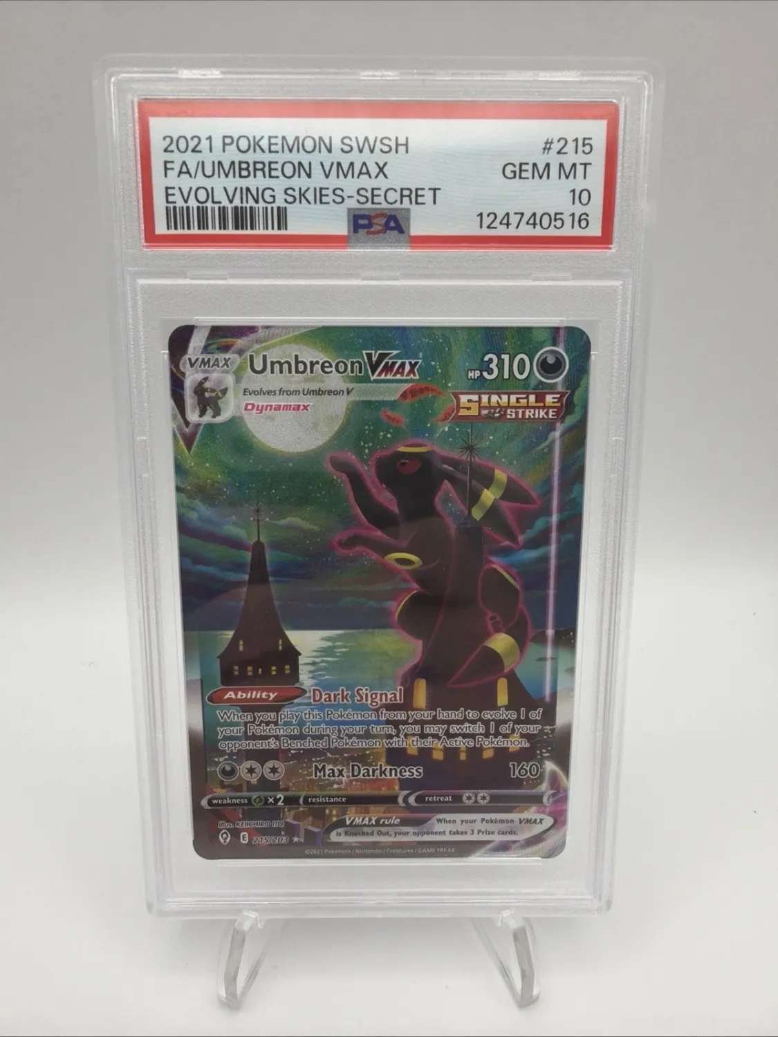 2021 Pokemon SWSH Evolving Skies #215 Umbreon VMAX Full Art Secret PSA 10 Gem MT
