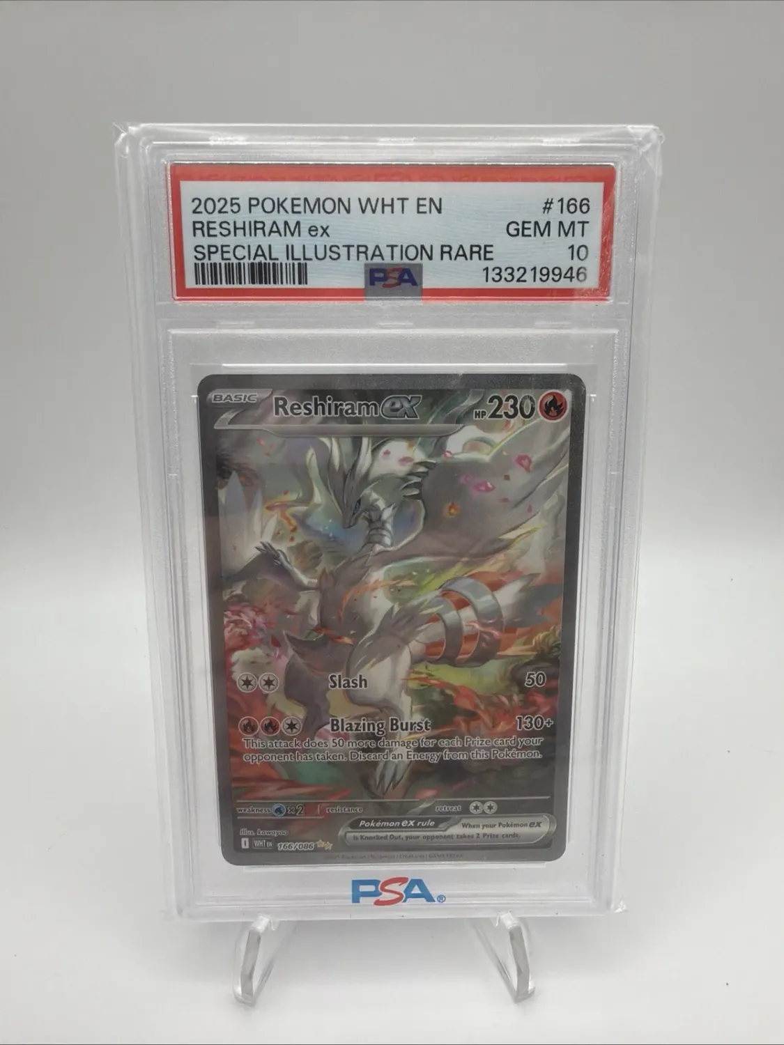 Reshiram EX White Flare Holo Card 166/086 PSA 10 Gem Mint