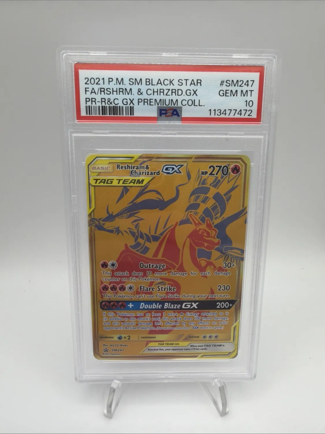 Pokémon TCG Reshiram &amp; Charizard GX SM247 Holo Card PSA 10