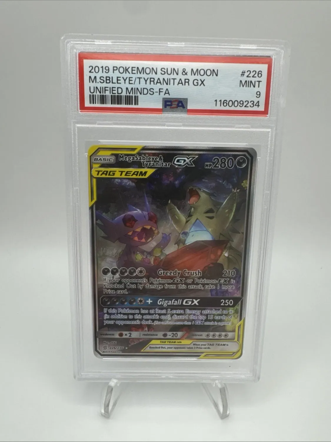 Pokemon Mega Sableye &amp; Tyranitar GX 226/236 Alternative Art PSA 9