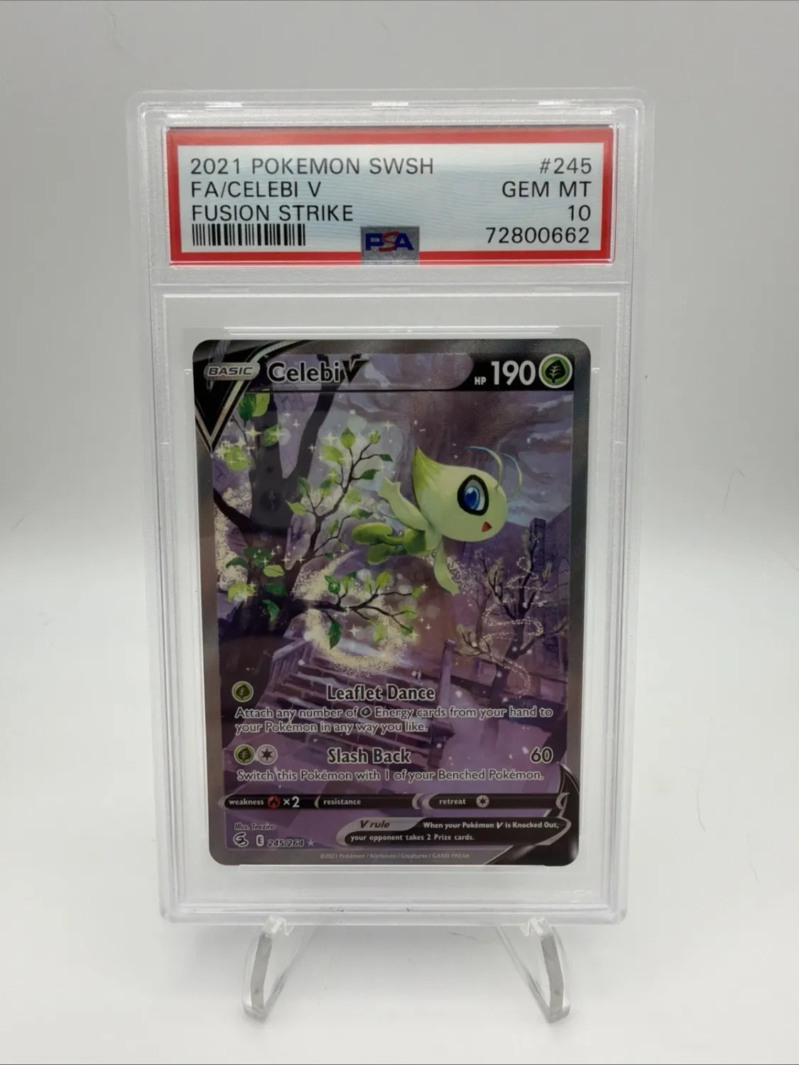 Celebi v Alternate Full Art Holo Card 245/264 Swsh08: Fusion Strike PSA 10