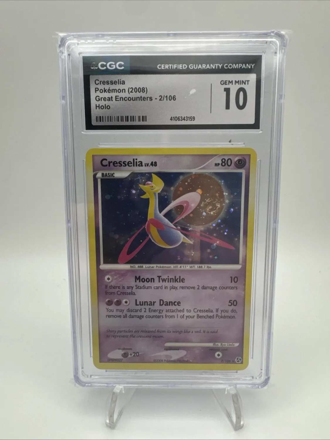 Pokemon 2008 Great Encounters Cresselia Holo Swirl Card 2/106 CGC 10 Gem Mint
