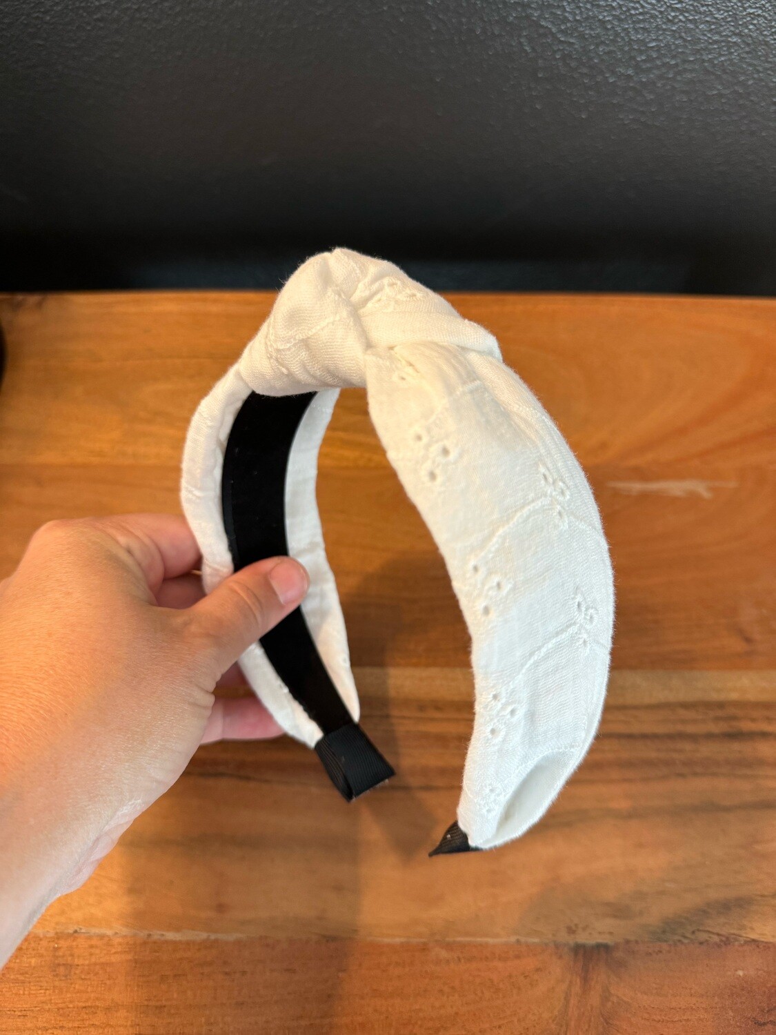White Eyelet Top Knot Headband