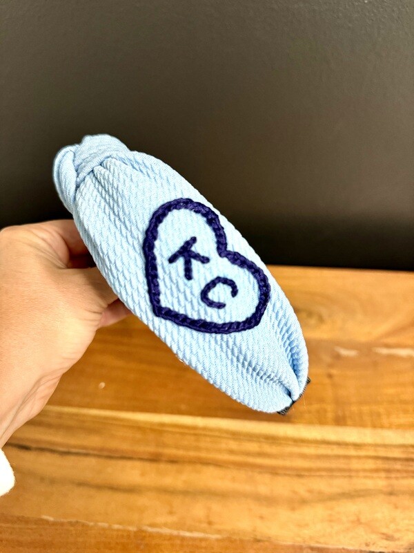 Blue KC Heart Top Knot Headband